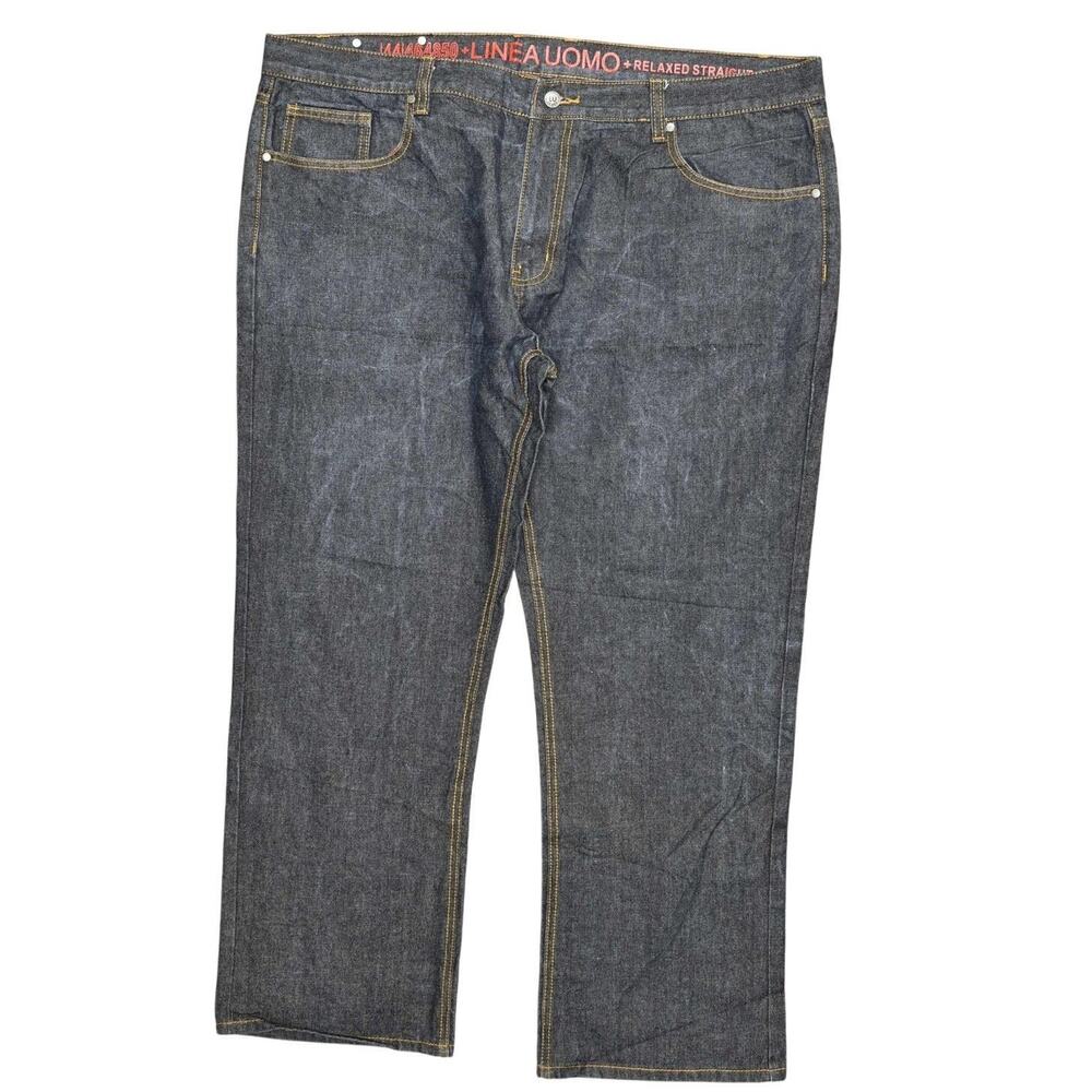 Linea Uomo Men's Blue Relaxed Straight Jeans Size 44x32 Cotton Blend Zip Solid